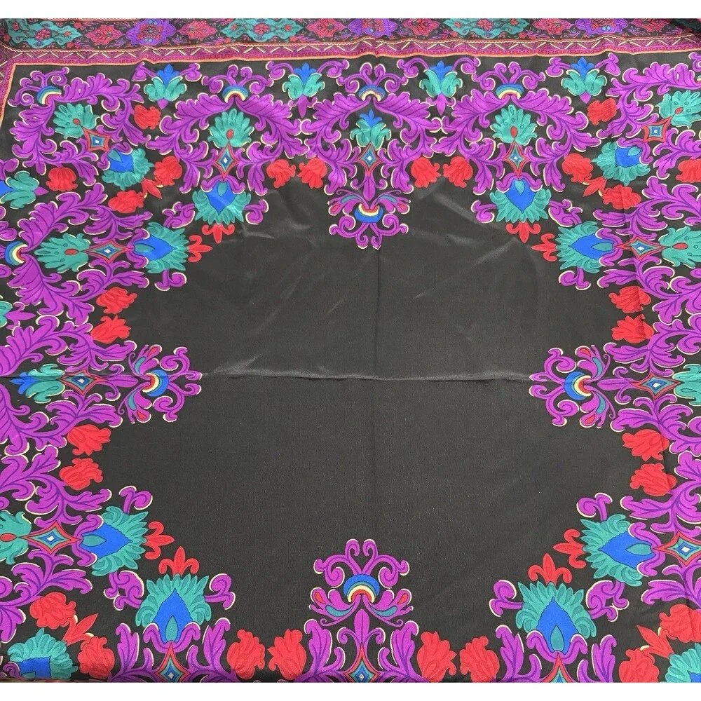 Vintage Liz Claiborne 100% Silk Scarf Japan 70272 Black Red Purple Green Blue
